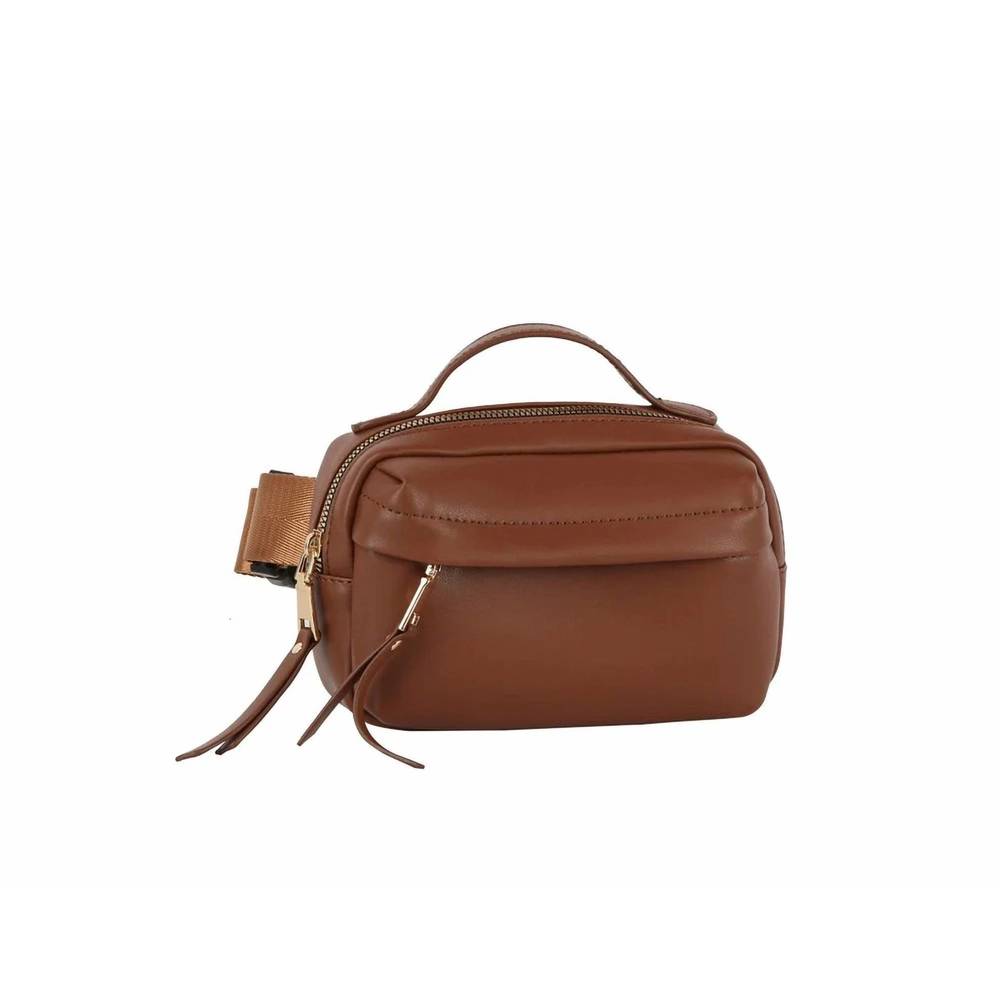 NEW HANDBAG FACTORY CORP women's triple zip fanny pack belt bag in brown